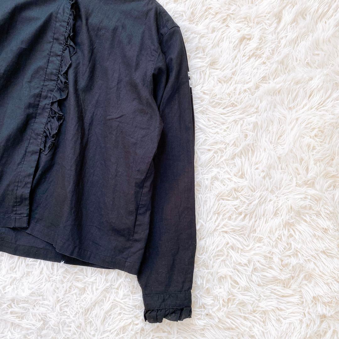 【美品】kagure かぐれ　コットンリネンワッシャーフリルブラウス　ノーカラー