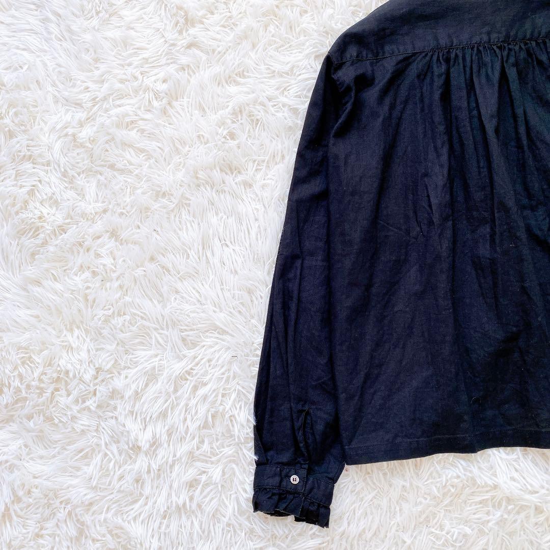 【美品】kagure かぐれ　コットンリネンワッシャーフリルブラウス　ノーカラー