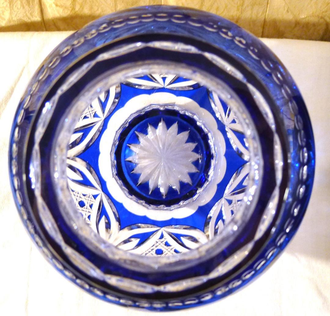 ◇【江戸切子】木村秋雄作クリア＆ブルーカラーフラワーベース（専用箱付）未使用品◇