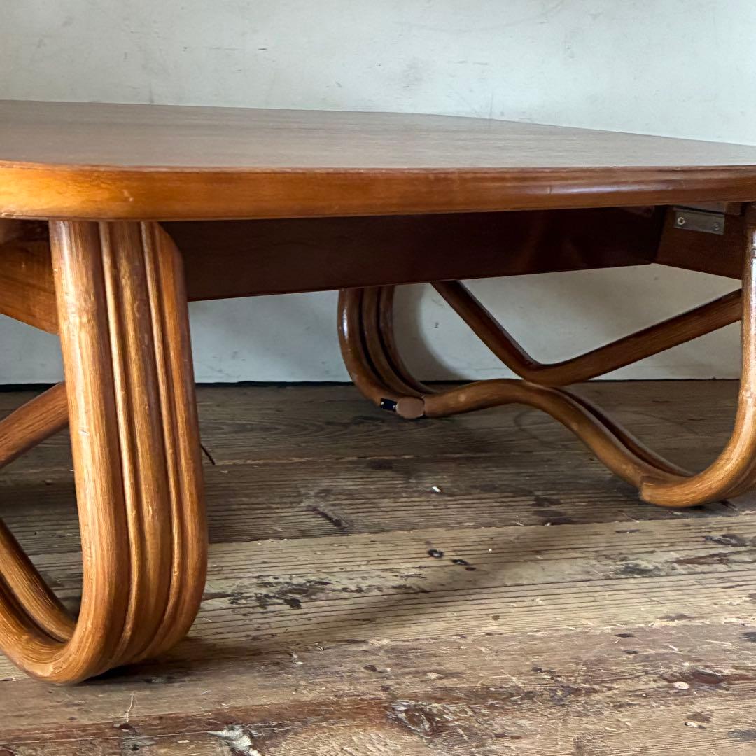 レトロ ヴィンテージ 折り畳み式 センターテーブル ラタン脚