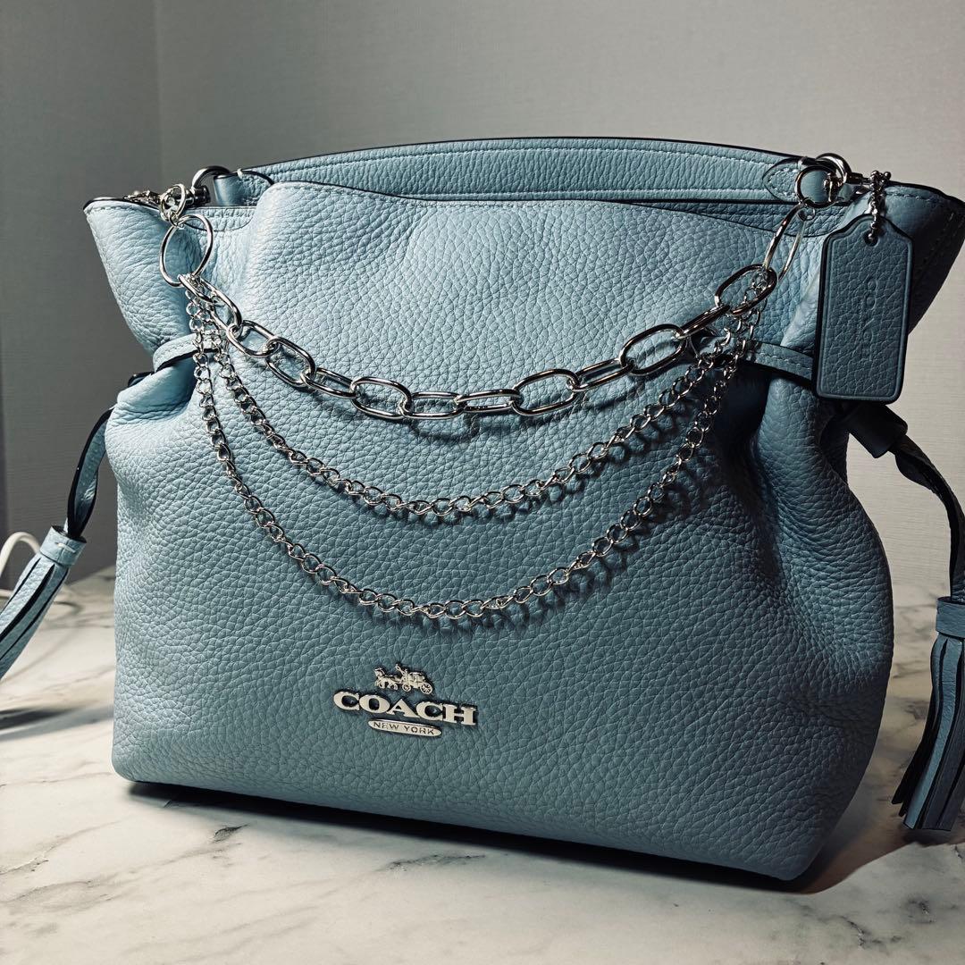 【超美品】【COACH】コーチ 2way バッグ ハンドバッグ ライトブルー