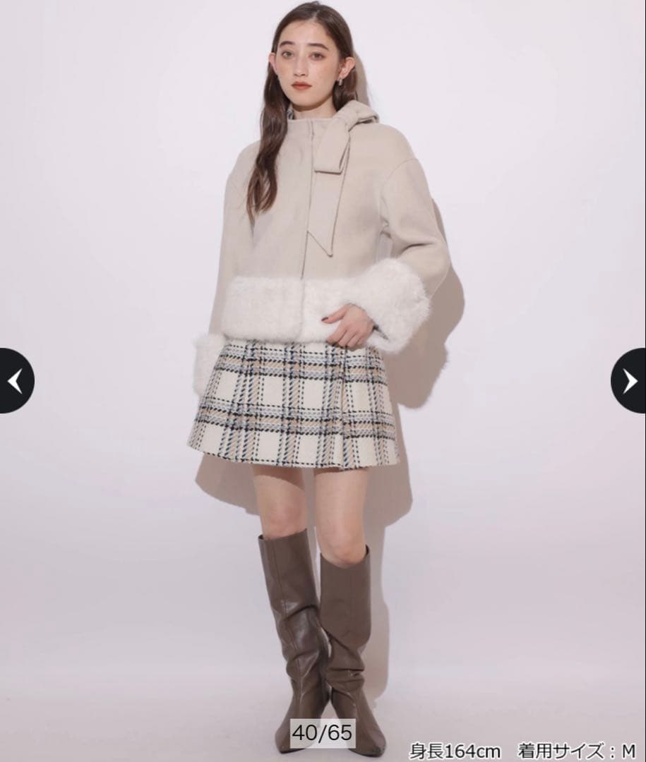 リランドチュール リボンネックファーリバーコート 薄ベージュ S