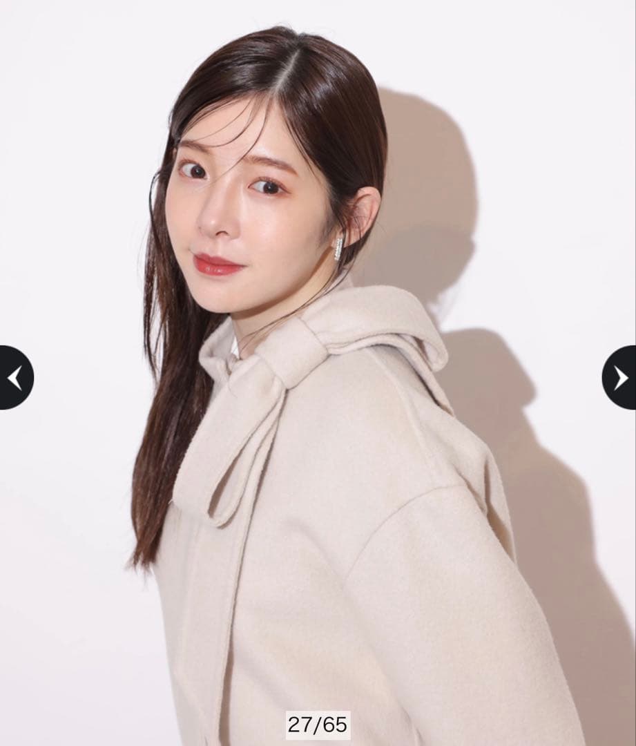 リランドチュール リボンネックファーリバーコート 薄ベージュ S