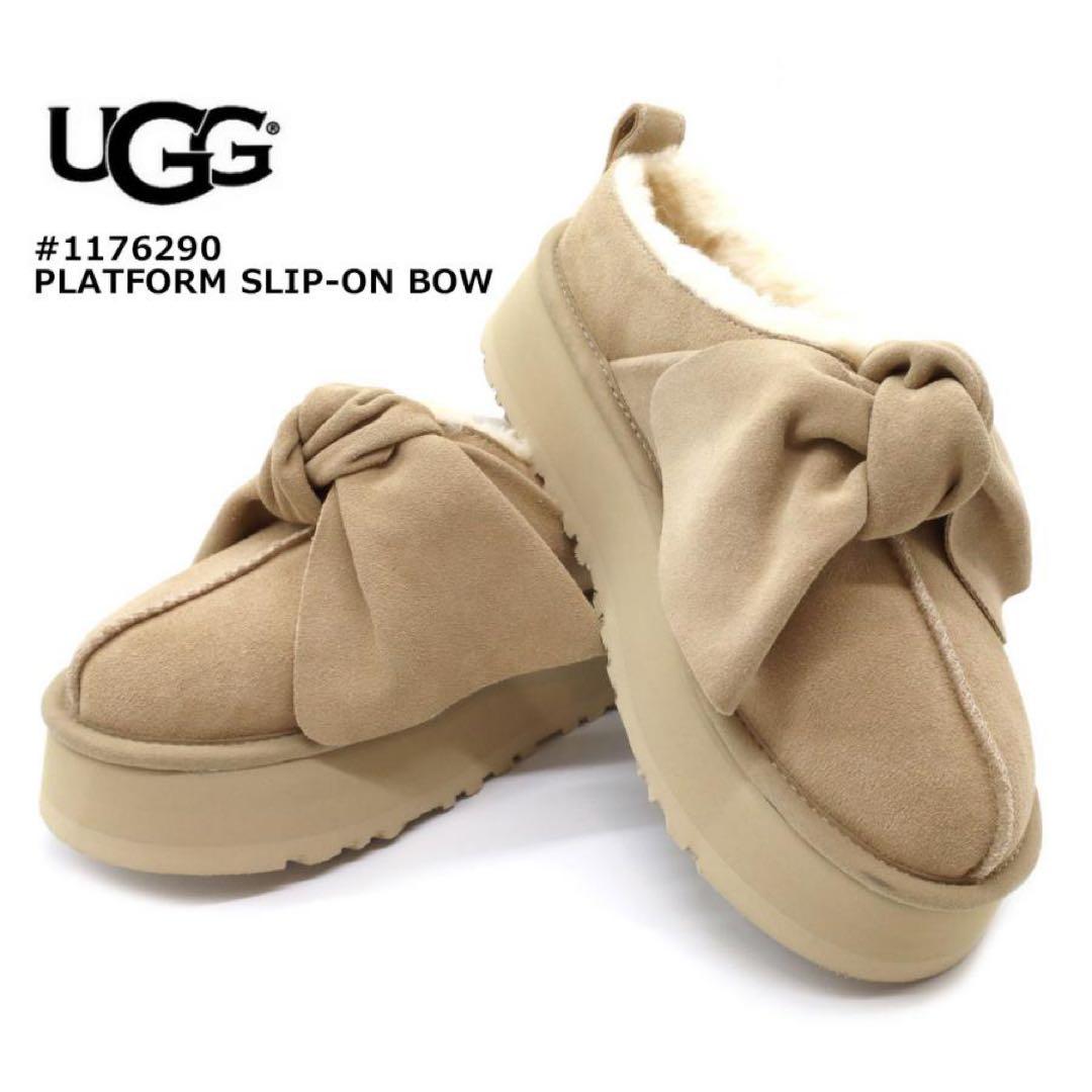 UGG W PLATFORM SLIP-ON BOW 7 サンド