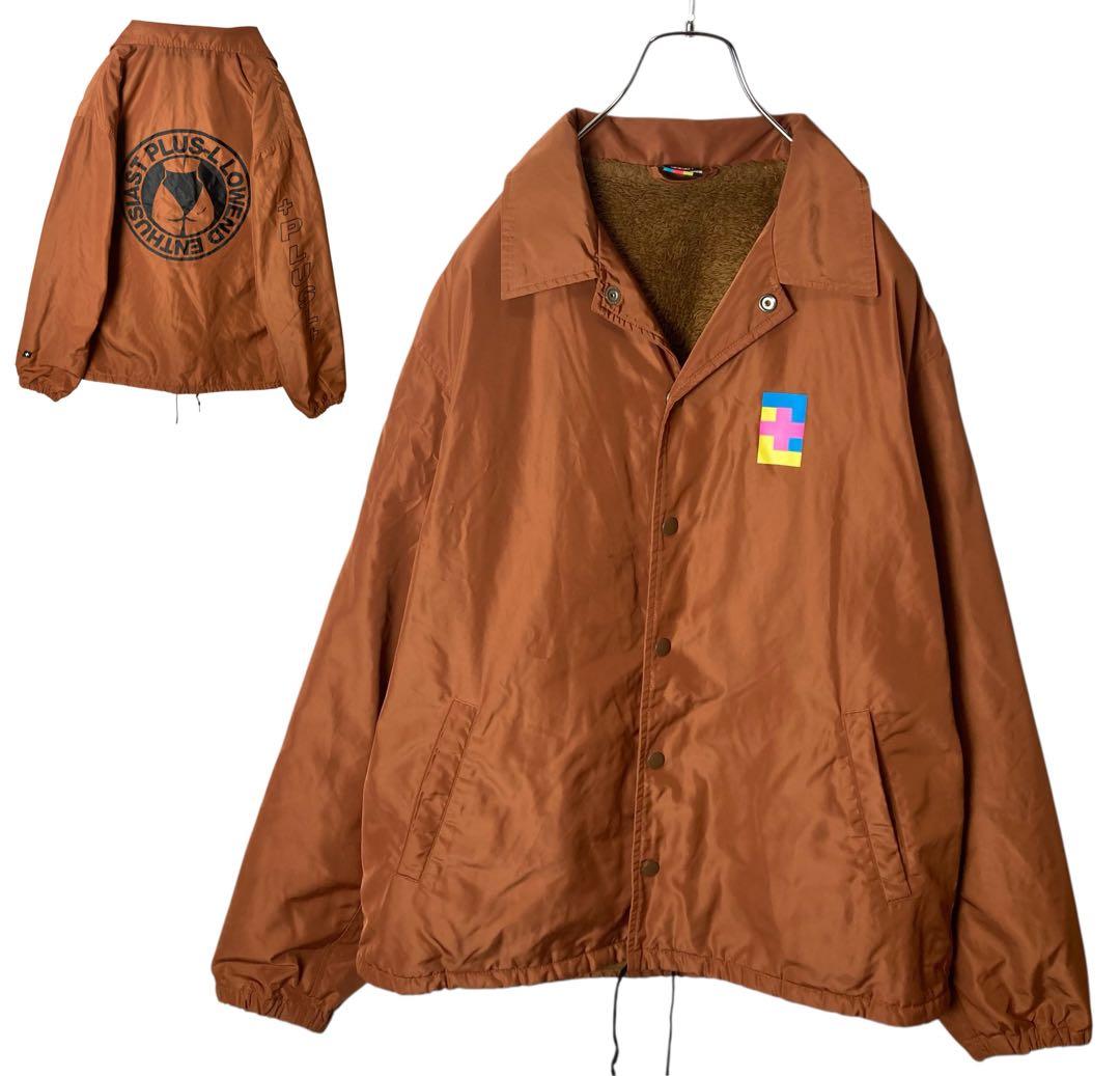 XLARGEギャルヒップビッグプリントくすみオレンジ裏ボアコーチジャケットL