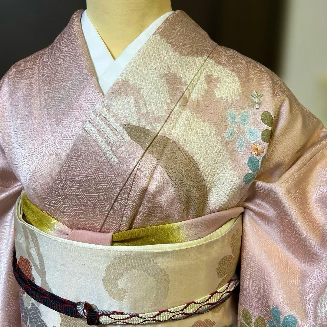 訪問着　絞り　刺繍　しつけあり　身丈165裄66
