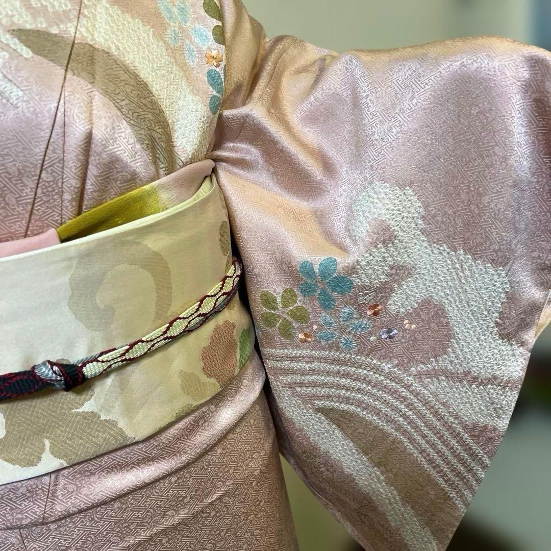 訪問着　絞り　刺繍　しつけあり　身丈165裄66