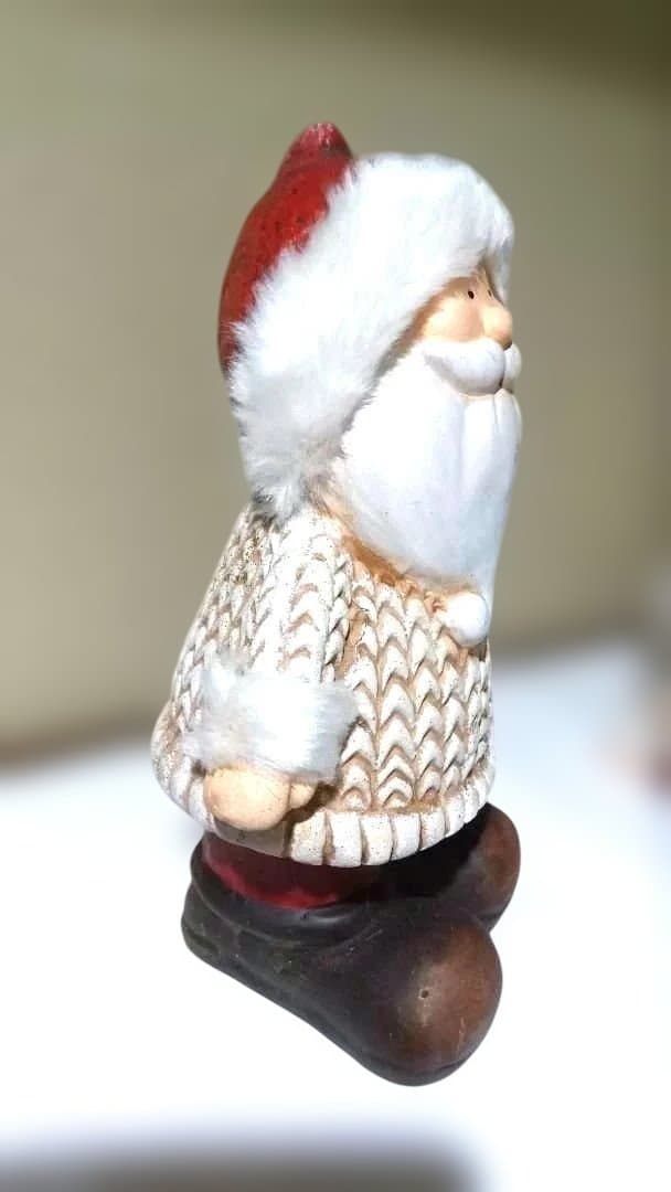 【アンティーク風】【Buone Feste】 フワフワサンタ 陶器置物4セット