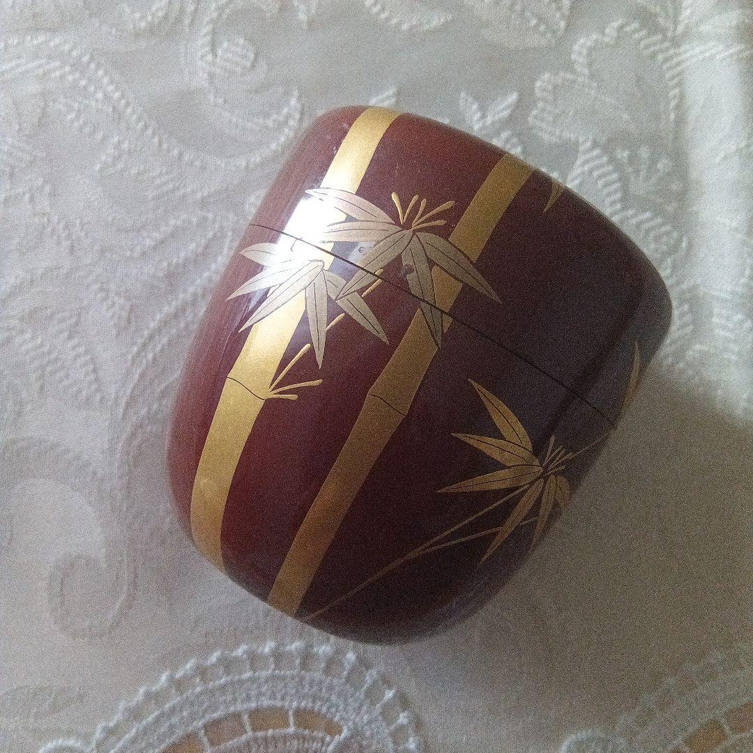 中棗　竹蒔絵　山下泰園作　蒔絵師　共箱　在銘　茶道具