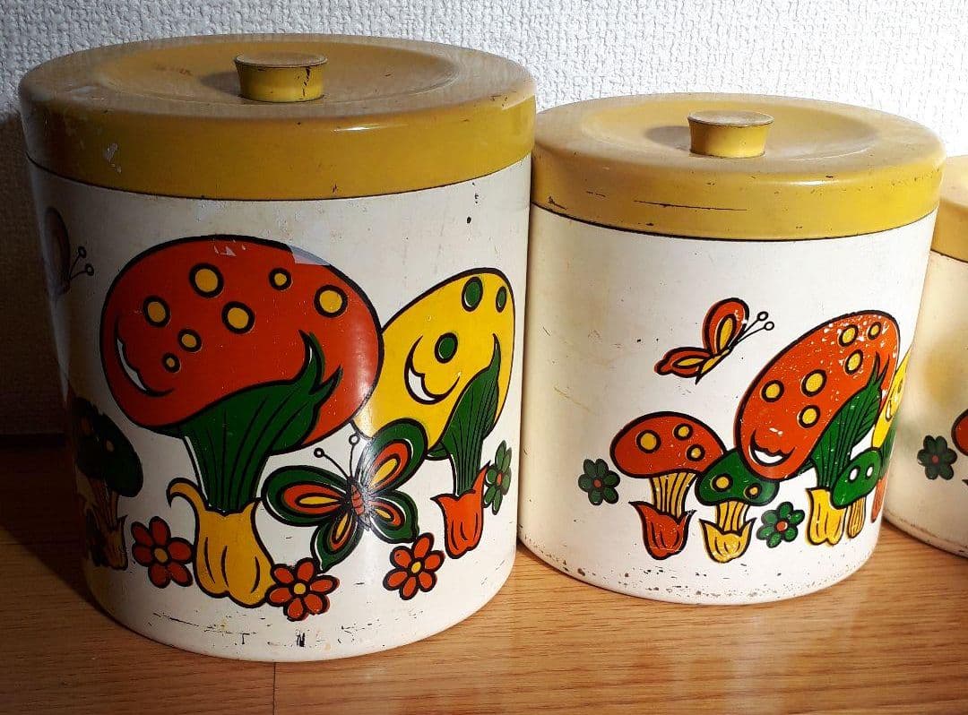 1960年代 米国ビンテージ ロイヤルテリーきのこ柄キャニスター３こセット