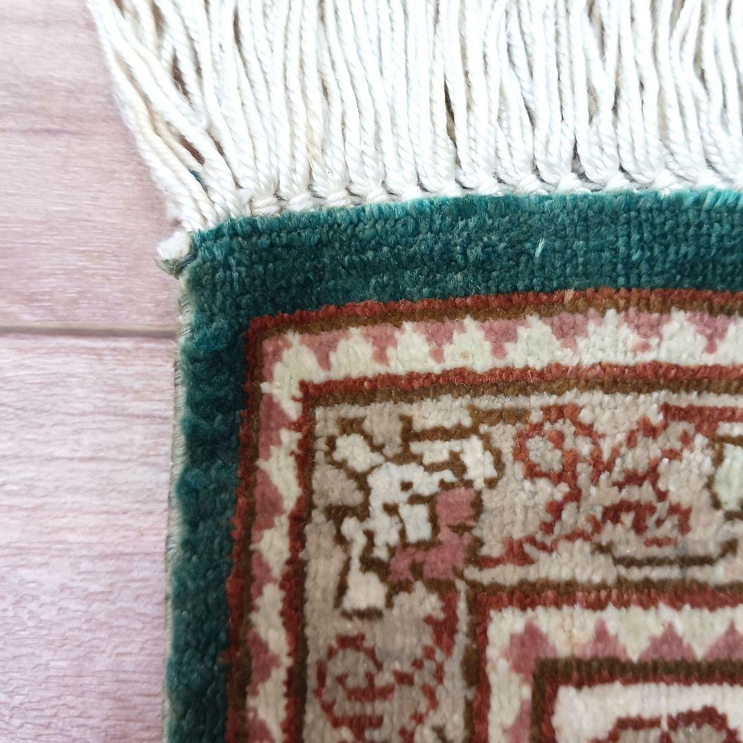 Y3134 高級ペルシャ クム産 シルク100% 手織り絨毯 80×122㎝