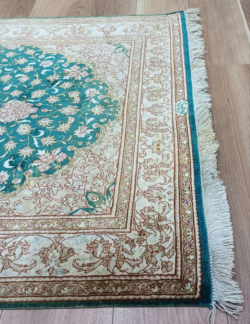 Y3134 高級ペルシャ クム産 シルク100% 手織り絨毯 80×122㎝