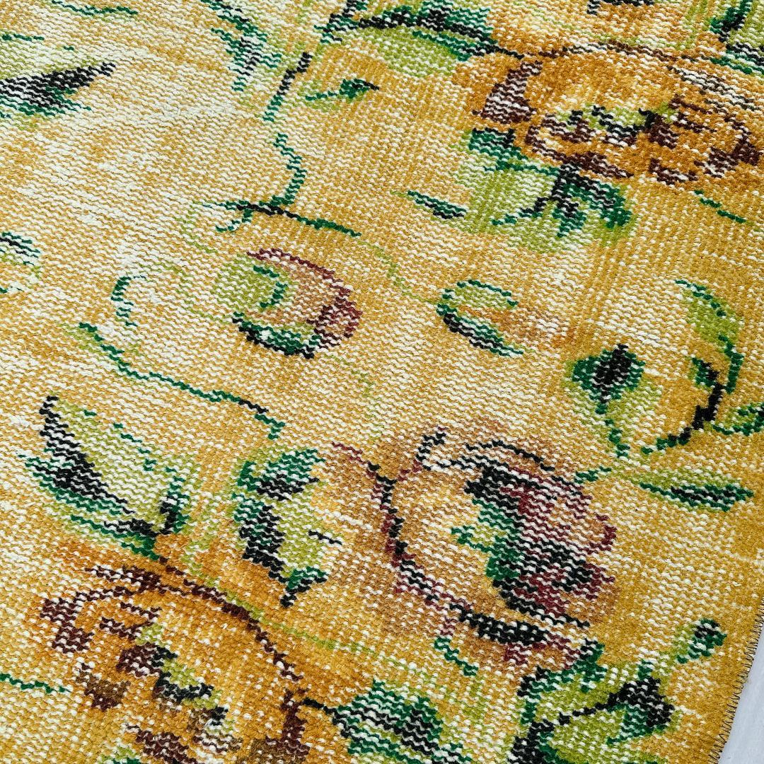 トルコヴィンテージラグ A77 レア イエロー グリーン オーバーダイラグ