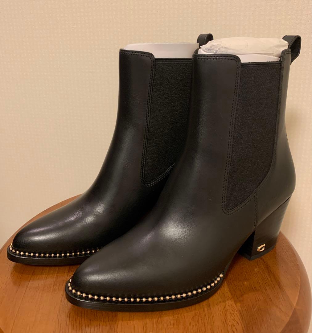 【COACH】新品ショートブーツ ピアス ブーティー ブラック 黒5.5C/23