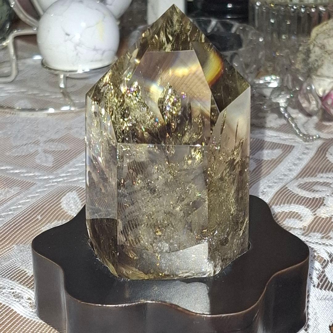 天然石✨️スモーキーシトリン　ゼウス　ポイント✨️虹ギラギラファントムあり台座付