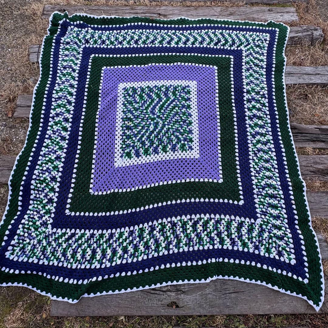 【USA vintage】グラニースクエア ブランケット ベッドカバー ラグ