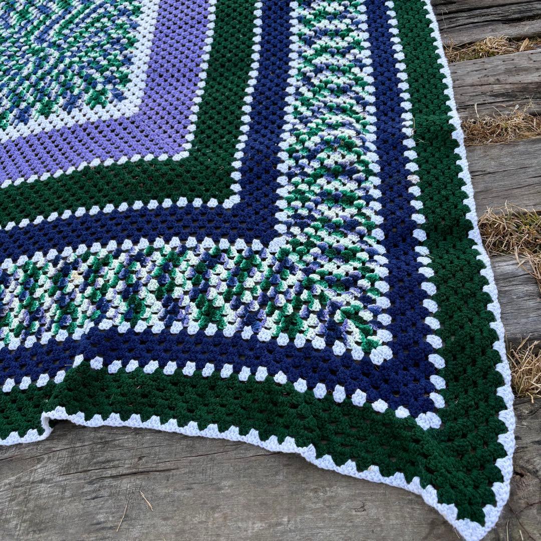 【USA vintage】グラニースクエア ブランケット ベッドカバー ラグ