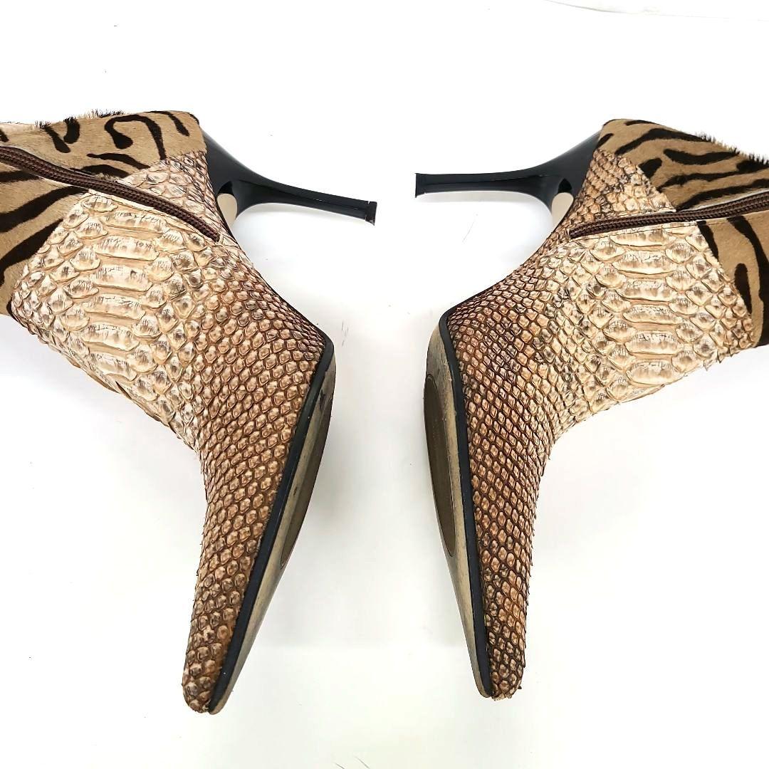 銀座カネマツ アニマルパターンロングブーツ 24.0　ハラコ　クロコダイル