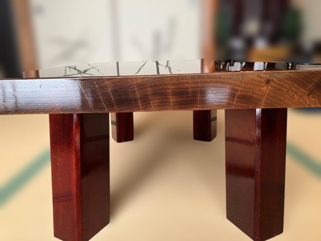 《希少》鈴木家具の天然無垢・高級銘木一枚板座卓（ローテーブル）・光沢仕上げ 和室