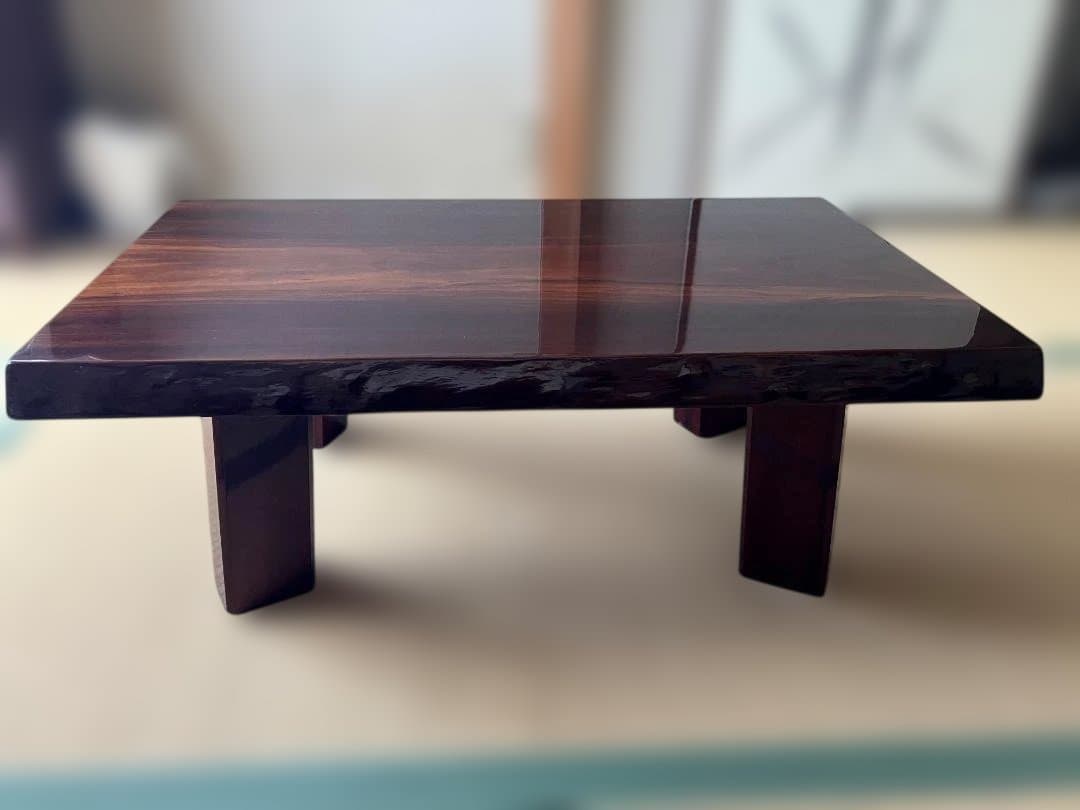 《希少》鈴木家具の天然無垢・高級銘木一枚板座卓（ローテーブル）・光沢仕上げ 和室