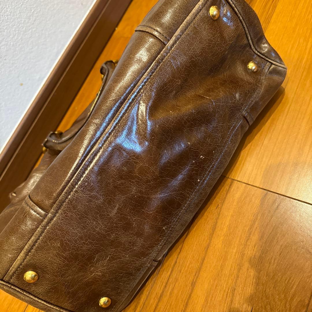 PRADA ブラウンレザー ハンドバッグ　ヴィンテージ加工　プラダ