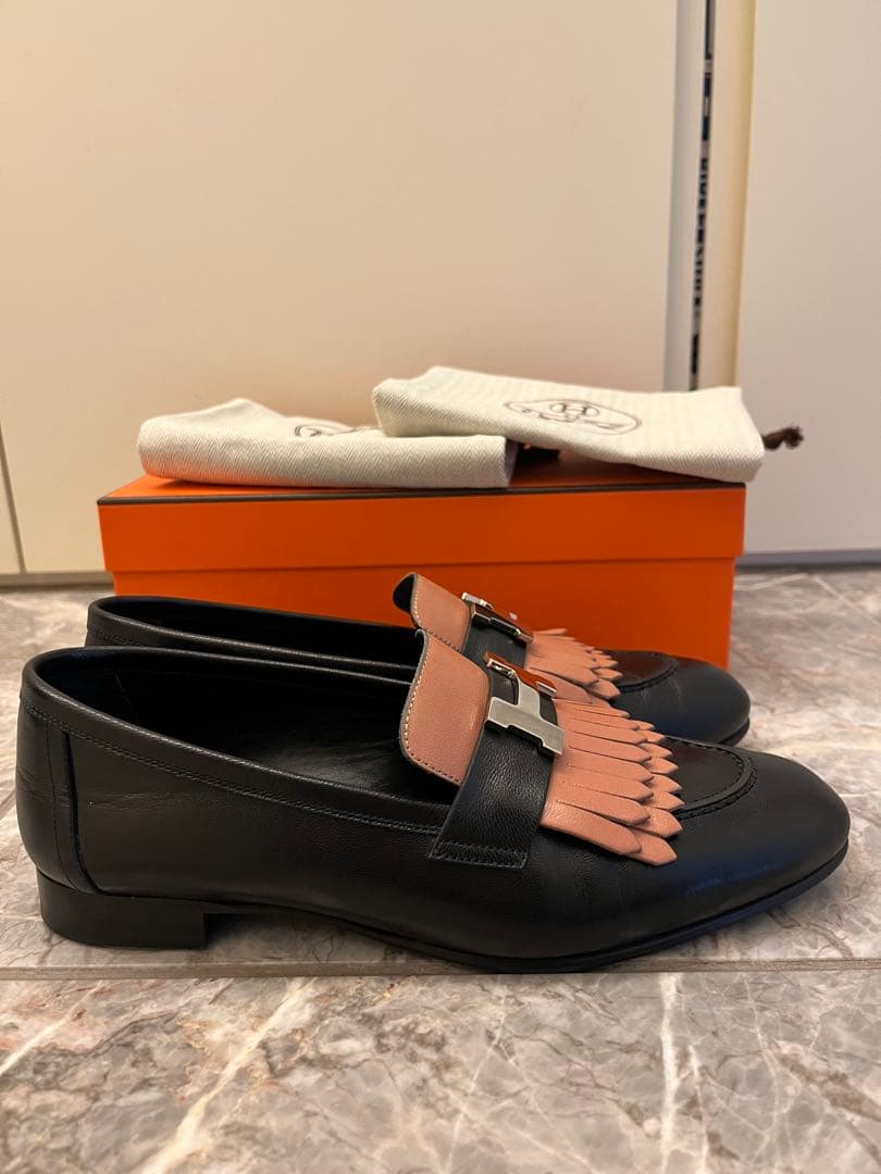 HERMES エルメス　モカシン ロワイヤル　36.5 ブラック✖️ピンク