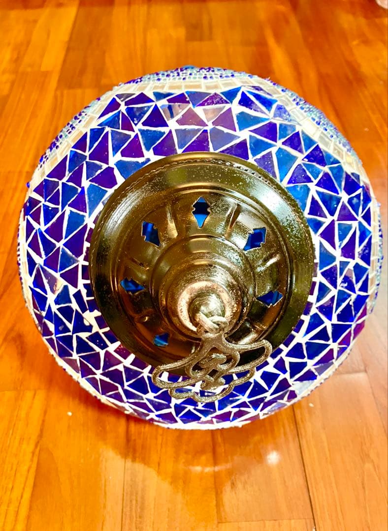 トルコランプ 美品 希少 吊り下げ ブルー　青　ガラスビーズ 引掛シーリング