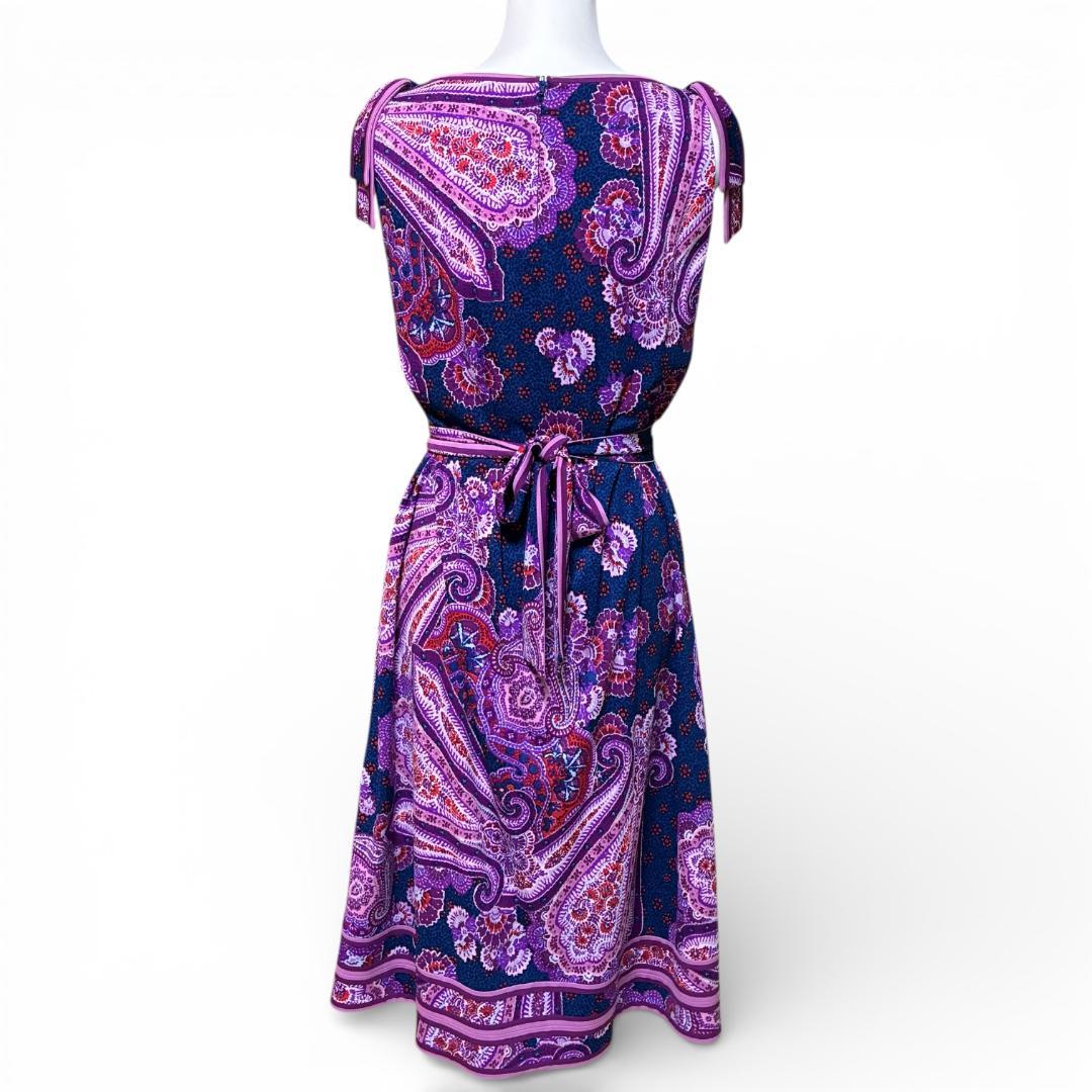 【美品】レオナール　LEONARD　ノースリーブ　リボンワンピース　ペイズリー柄