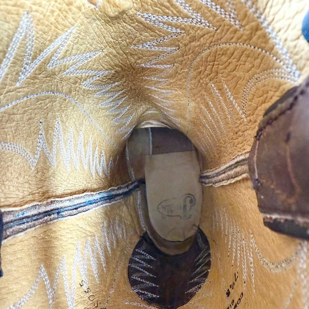 【美品】Justin ジャスティン ウエスタンブーツ（7,5）革靴　刺繍 茶