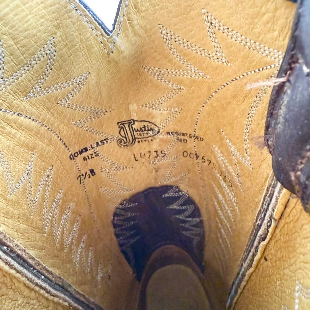 【美品】Justin ジャスティン ウエスタンブーツ（7,5）革靴　刺繍 茶