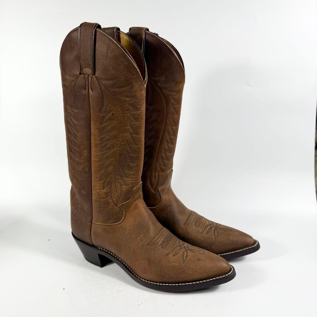 【美品】Justin ジャスティン ウエスタンブーツ（7,5）革靴　刺繍 茶