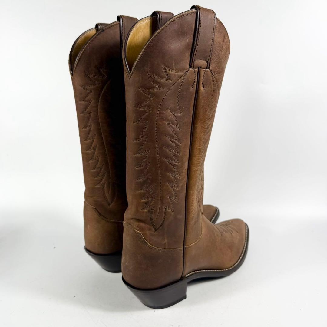 【美品】Justin ジャスティン ウエスタンブーツ（7,5）革靴　刺繍 茶
