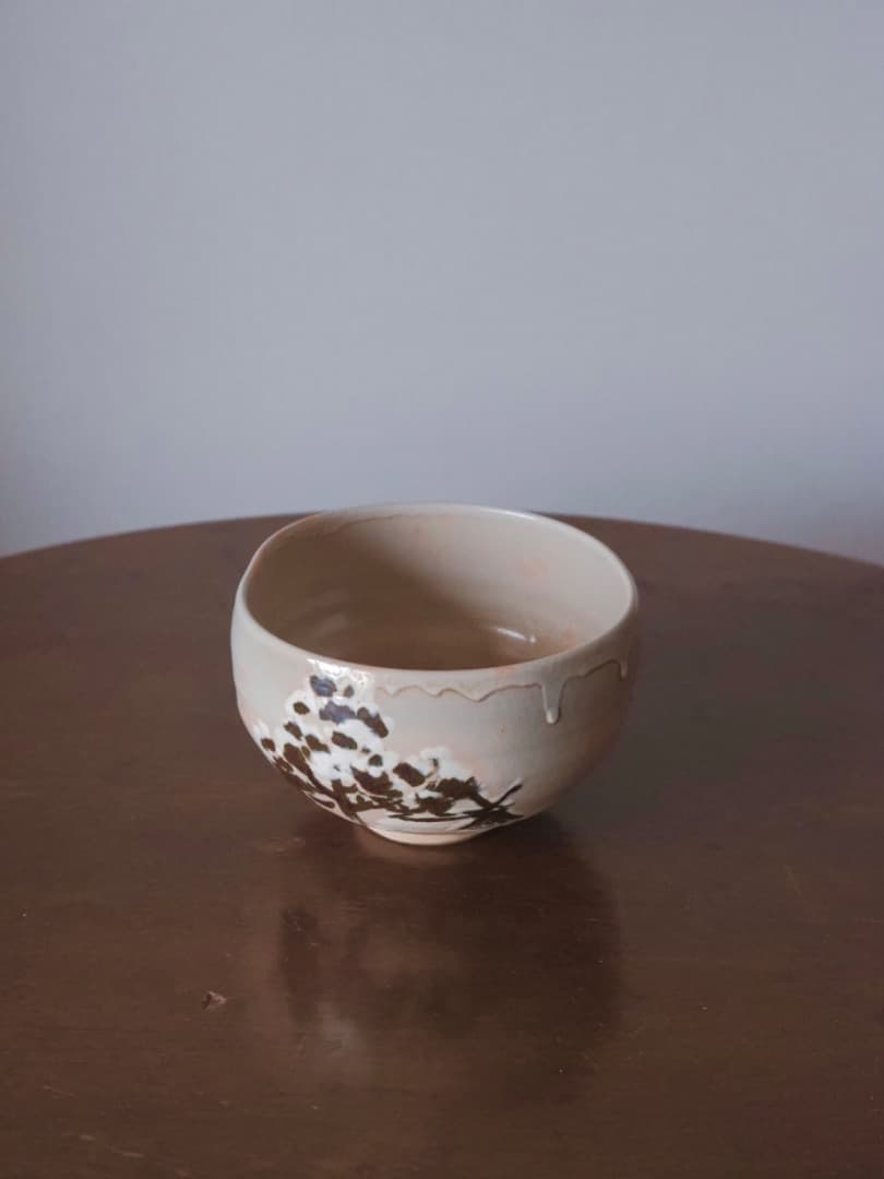 高橋道八　銹絵秋草文　茶碗　茶道具　仕覆付　箱付　Q2325