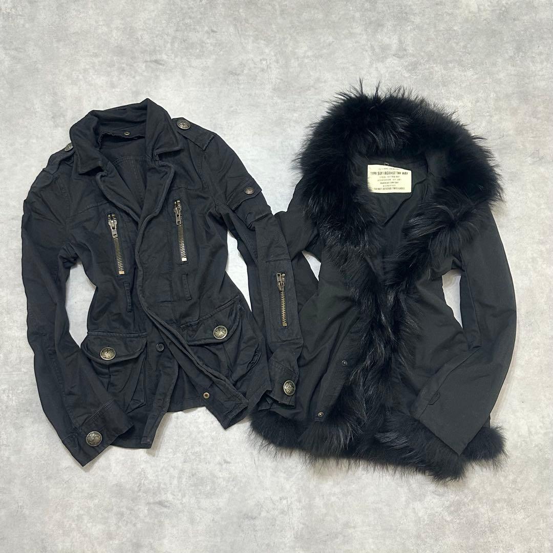 平成ギャル y2k　リアルファー　ミニタリージャケット　ダークコア　グランジ