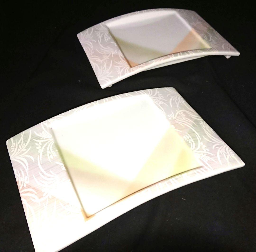 ♣素敵な演出♥【高級皿】美濃焼 良峰窯♥銀ラメ風透かし柄ウエーブデザイン３皿