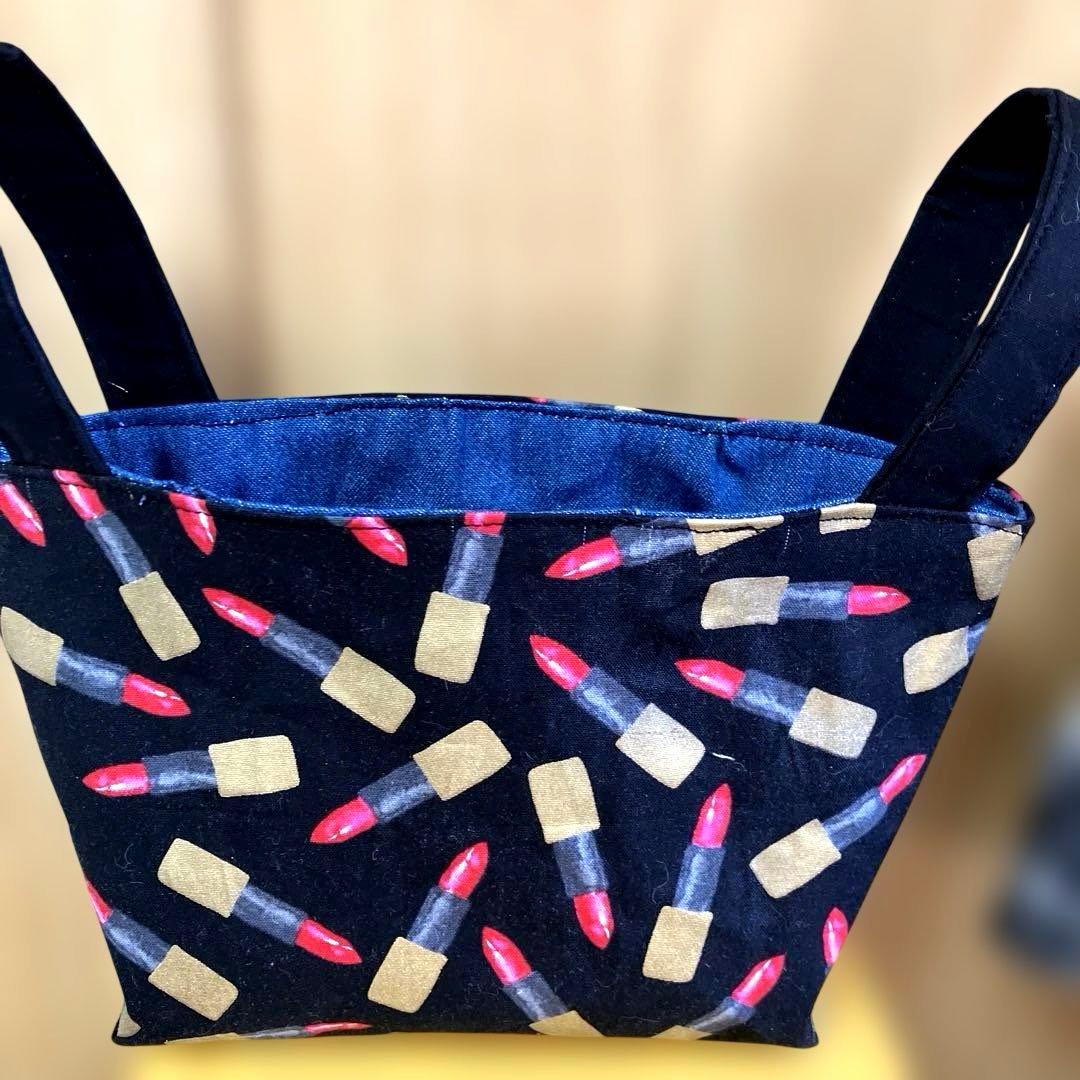 赤のルージュ柄ミニコスメ布バスケット　　　☆ハンドメイド品