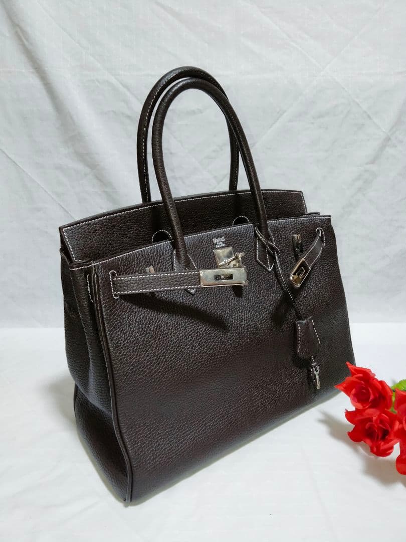 超美品 ハラリ HALLALI ハンドバッグ レザーシボ革 フランス老舗ブランド