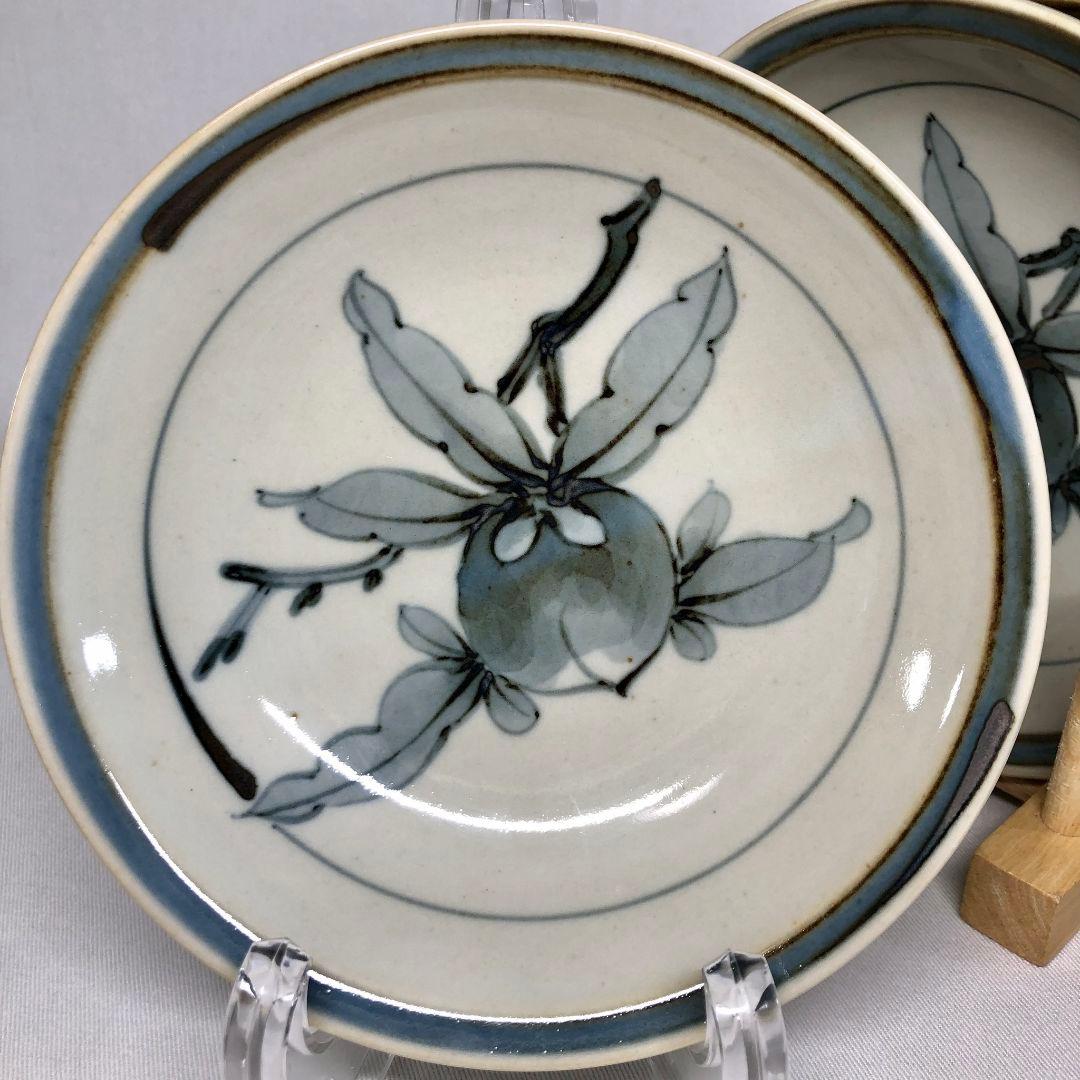 佐藤走波 五代 染付桃絵 レア 美品 平鉢 5客 ボウル 皿 プレート