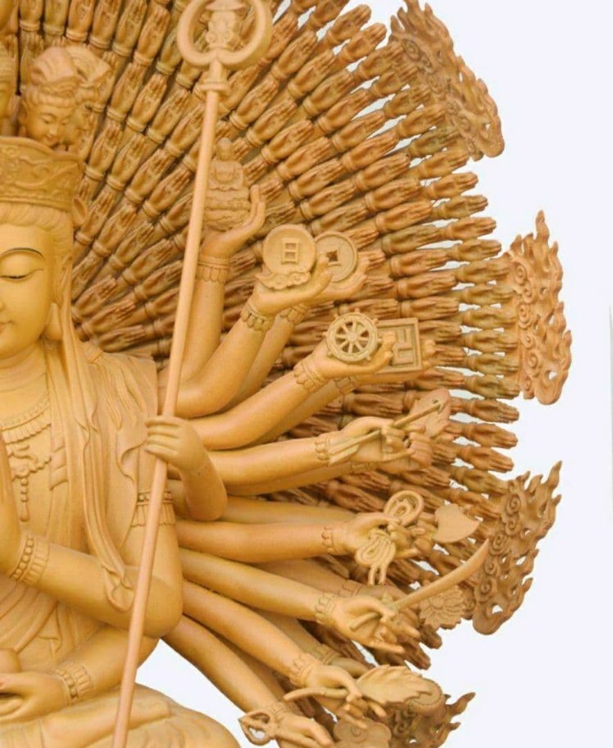 木彫り 仏像 千手観音 置物 お寺 祭祀 木 極品 香樟木