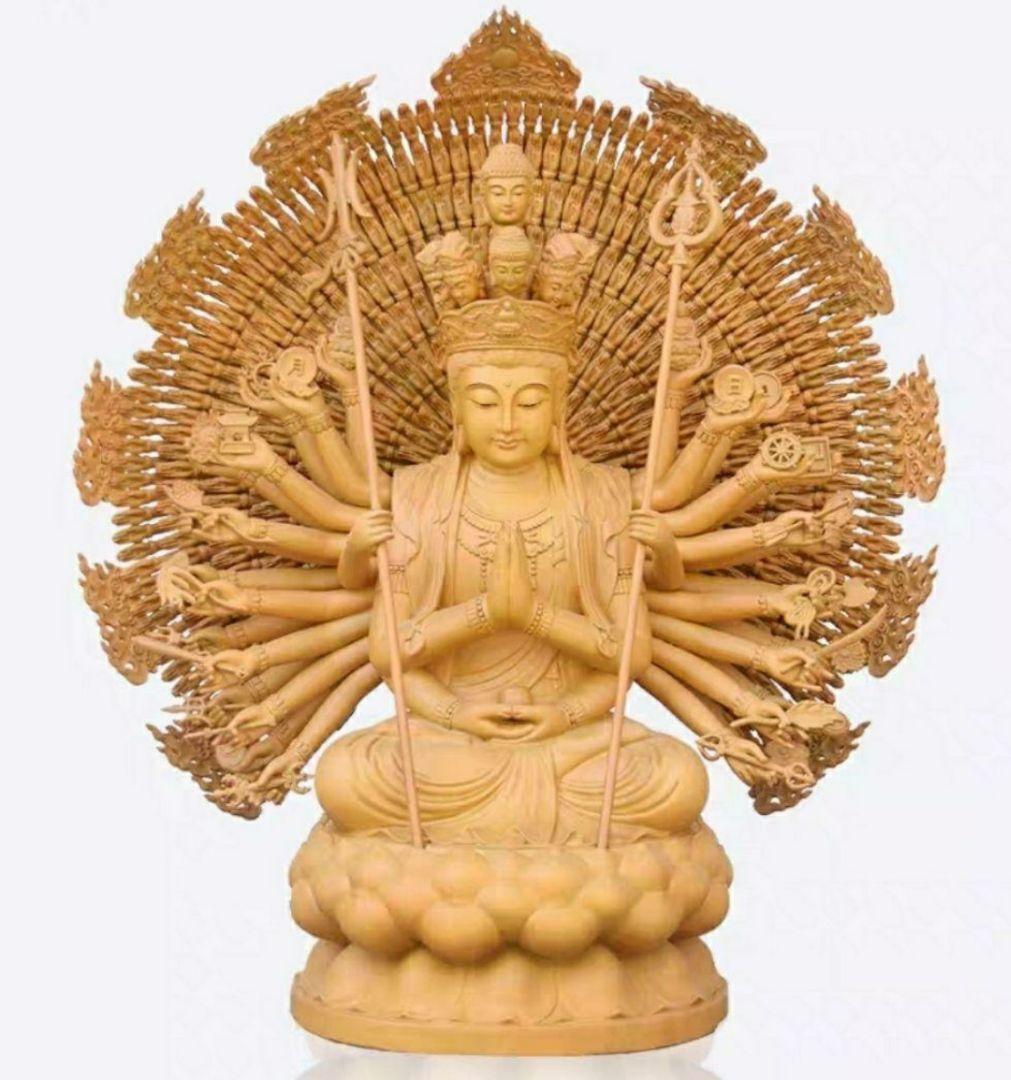 木彫り 仏像 千手観音 置物 お寺 祭祀 木 極品 香樟木