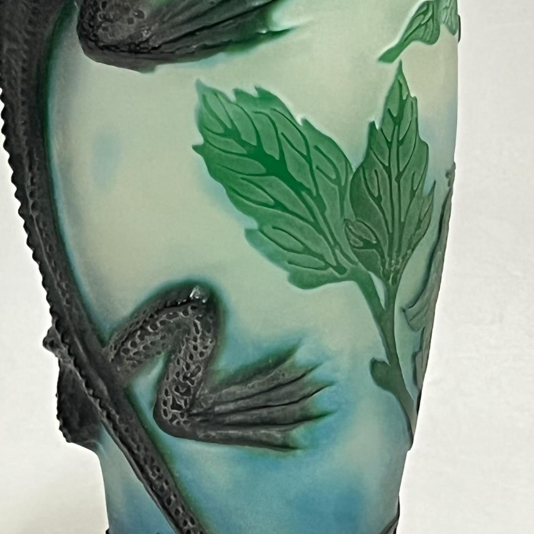 エミール　ガレ風　花瓶　被せガラス　蜥蜴紋　　 高さ30ｃｍ