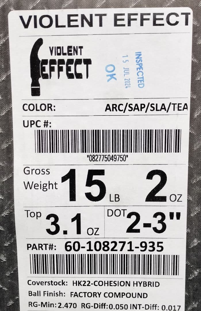 未使用　VIOLENT EFFECT ボウリングボール 15LB 2OZ