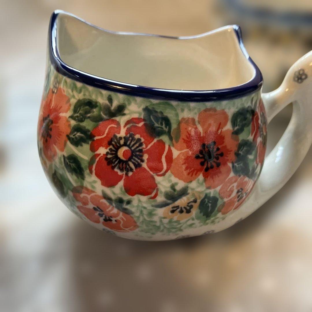 ポーリッシュポタリー　ポーランド食器　ネコ　マグ