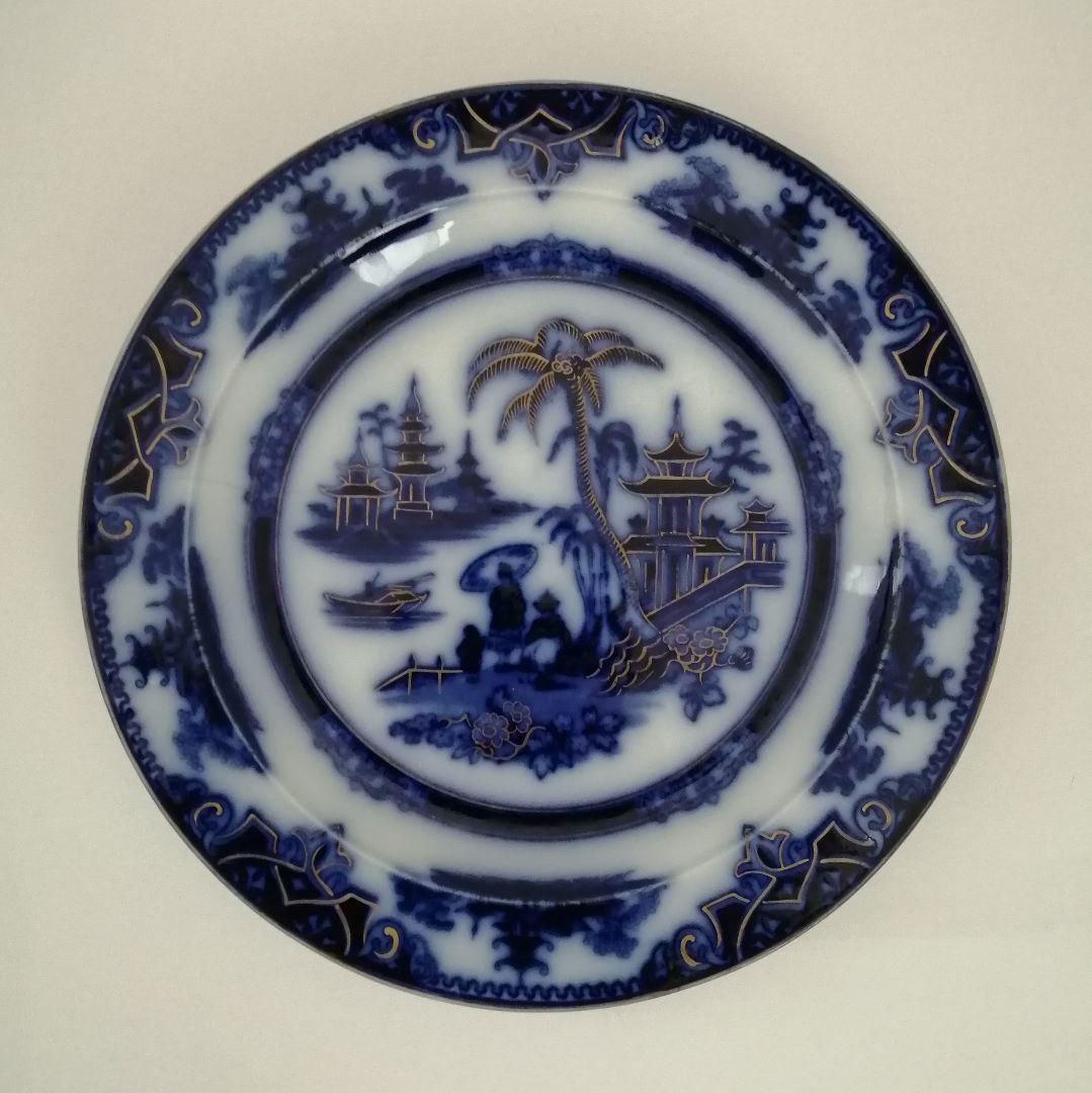 デルフト　阿蘭陀焼　ペトルスレグー　フローブルー　金彩にじみ手　皿１客