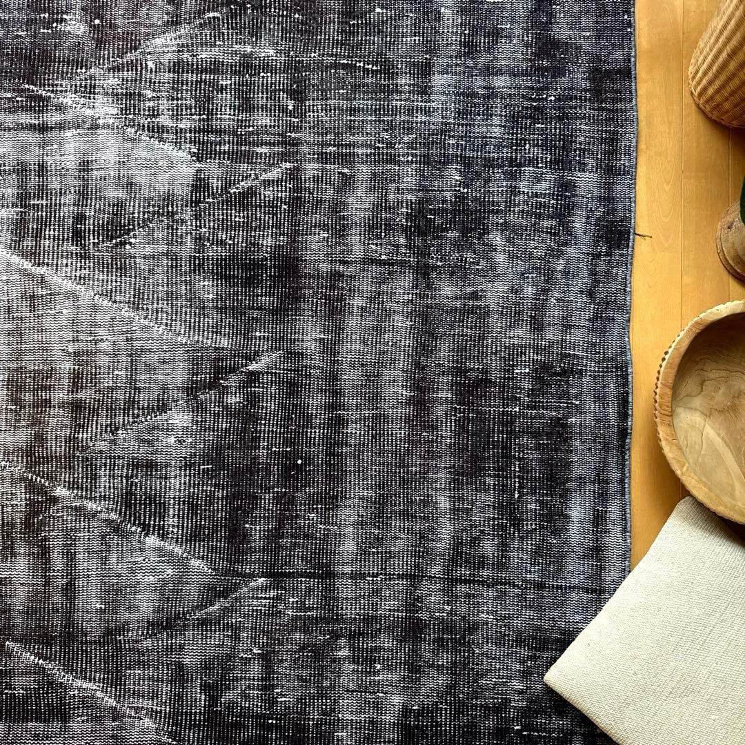 大判151×260 オーバーダイ　ブラックダークグレイ　トルコヴィンテージラグ