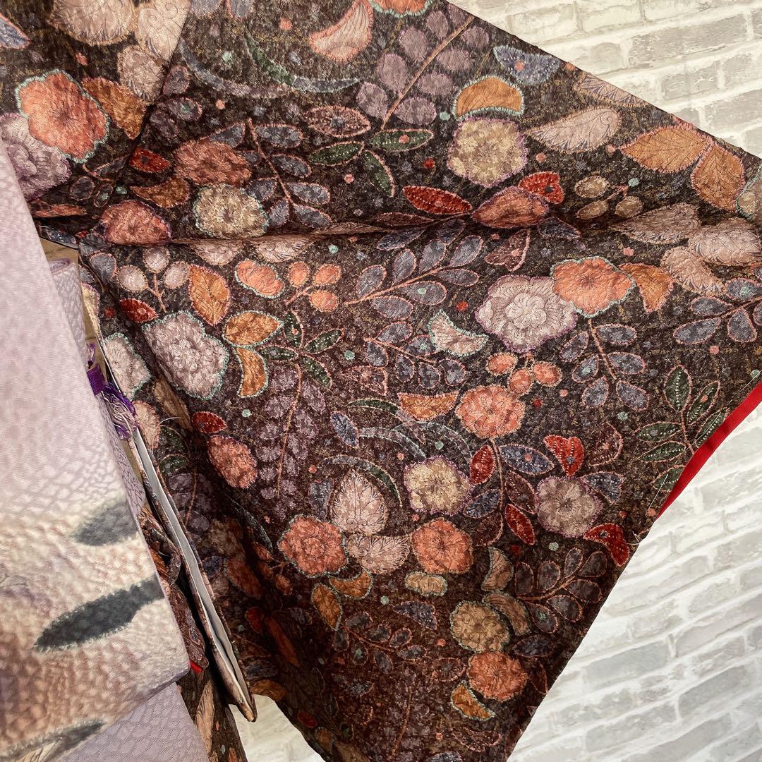 小紋　フルセット　辻ヶ花　ブラウン系　着物　L5