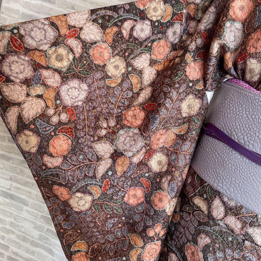 小紋　フルセット　辻ヶ花　ブラウン系　着物　L5