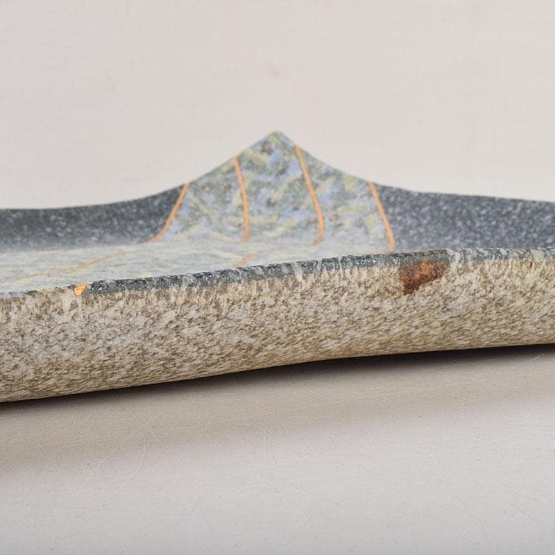 丹波焼　珀耀窯　清水一ニ作　吹泥金彩流文　長形皿　共布共箱　C　R9159B