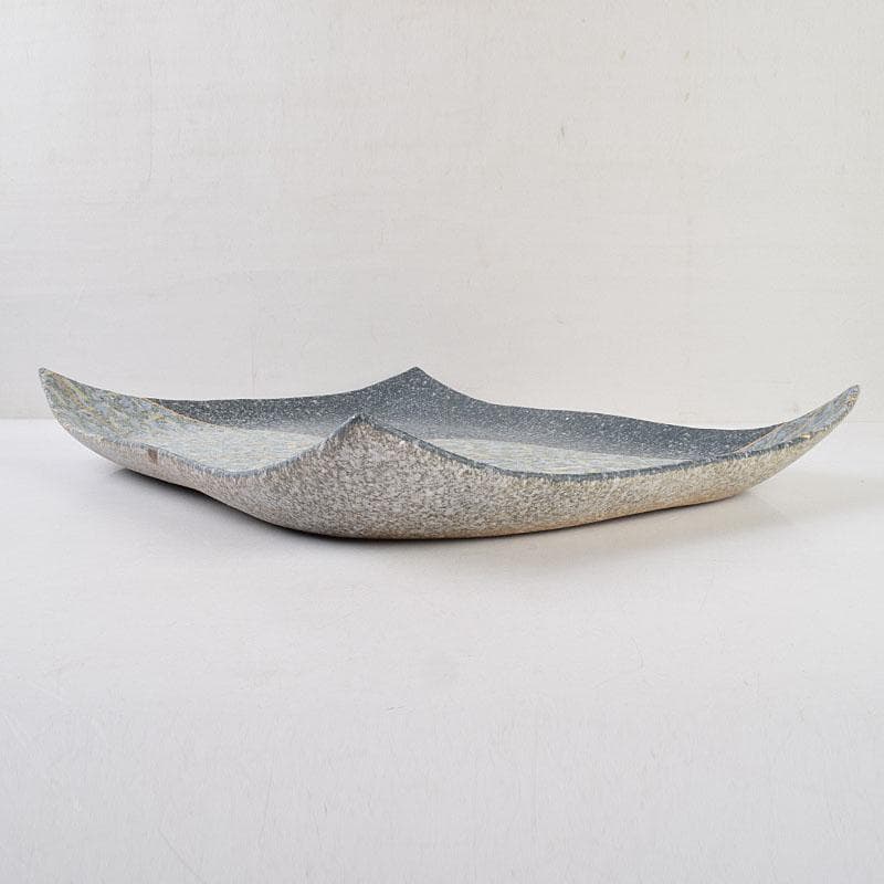 丹波焼　珀耀窯　清水一ニ作　吹泥金彩流文　長形皿　共布共箱　C　R9159B