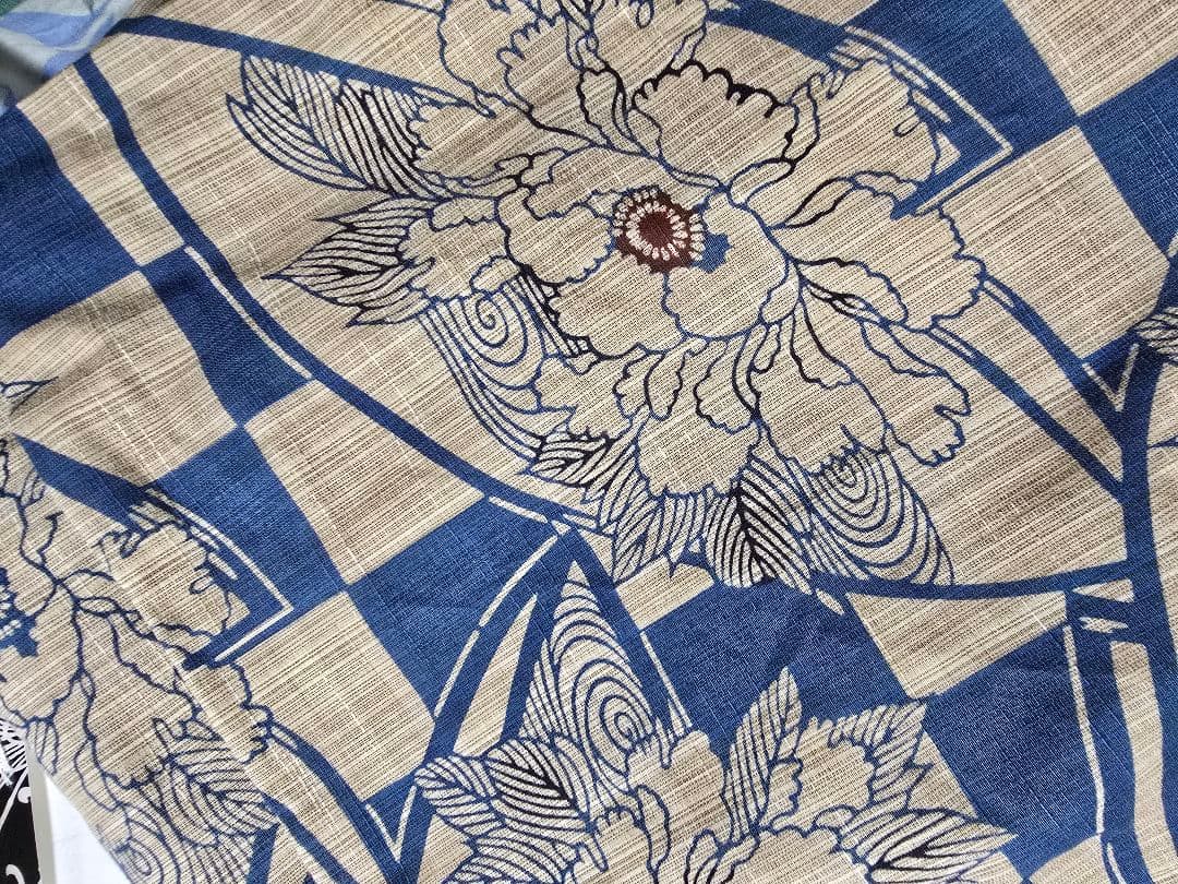 日本橋竺仙 レア柄杯に牡丹市松美品奥州小紋単品